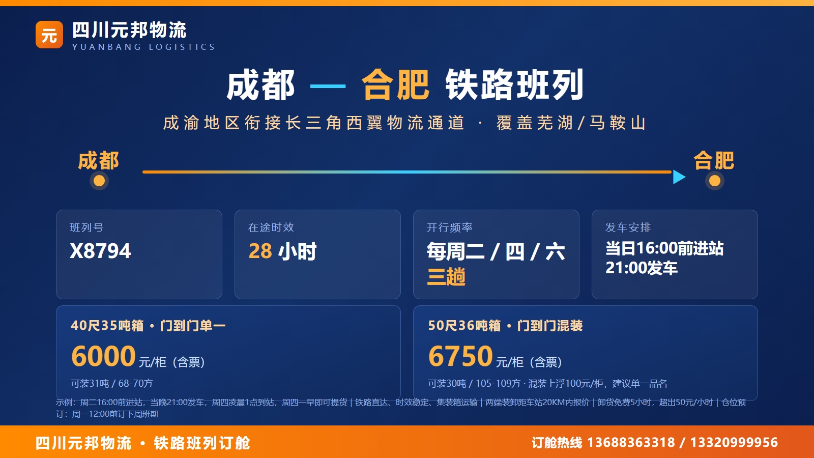 成都到合肥物流班列海报