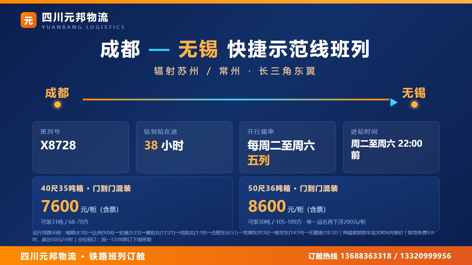 成都到无锡物流班列海报