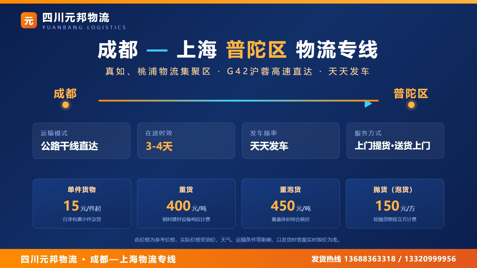 成都到普陀区物流专线海报
